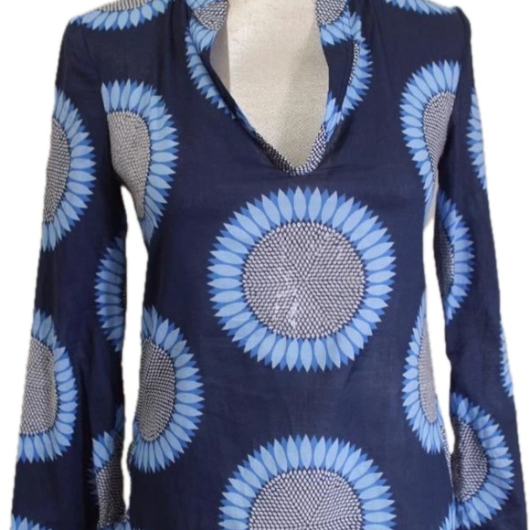 Tory Burch Blue Sunburst Pattern Blouse - Picture 1 of 3